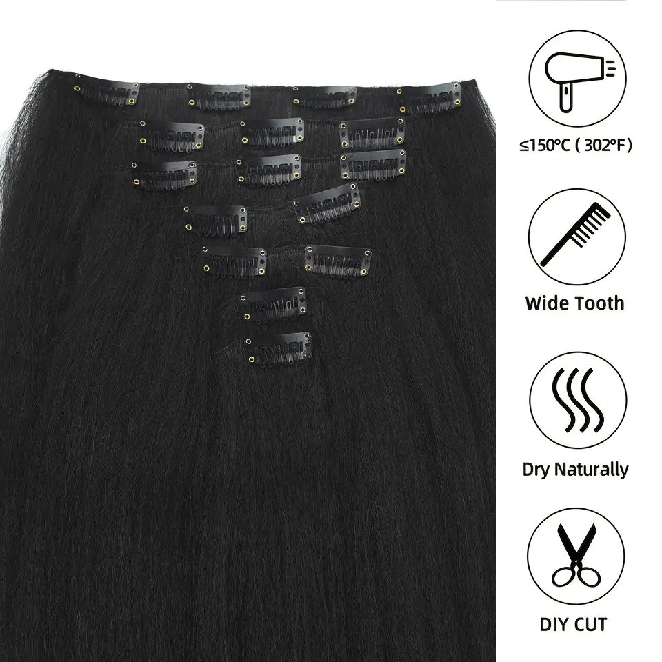 LUPU 7 PCS Synthetic Clip in Hair Extensions YAKI Straight Extensions for Black Women Long Layered Hair Extensions for Daily Use
