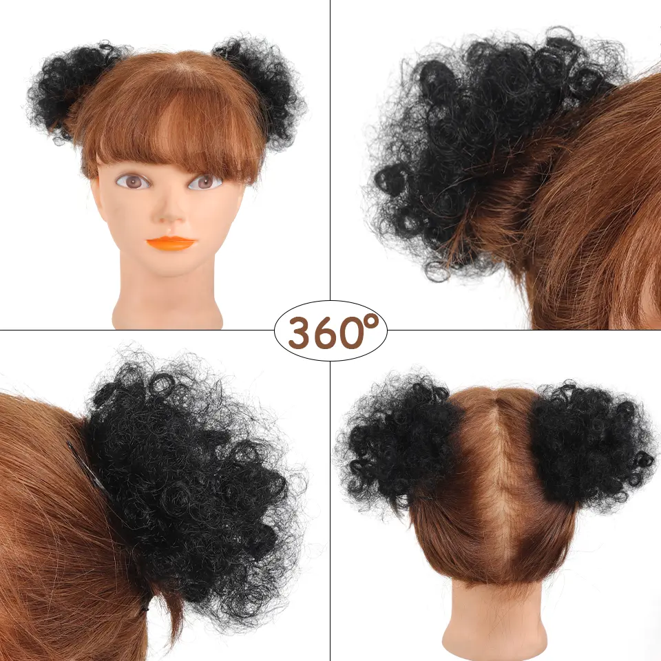 2 Pcs Small Size Synthetic Afro Puff Hair Buns Kinky Curly Hair Updo Donut Chignon for Girls Kids Children Babies Black Women