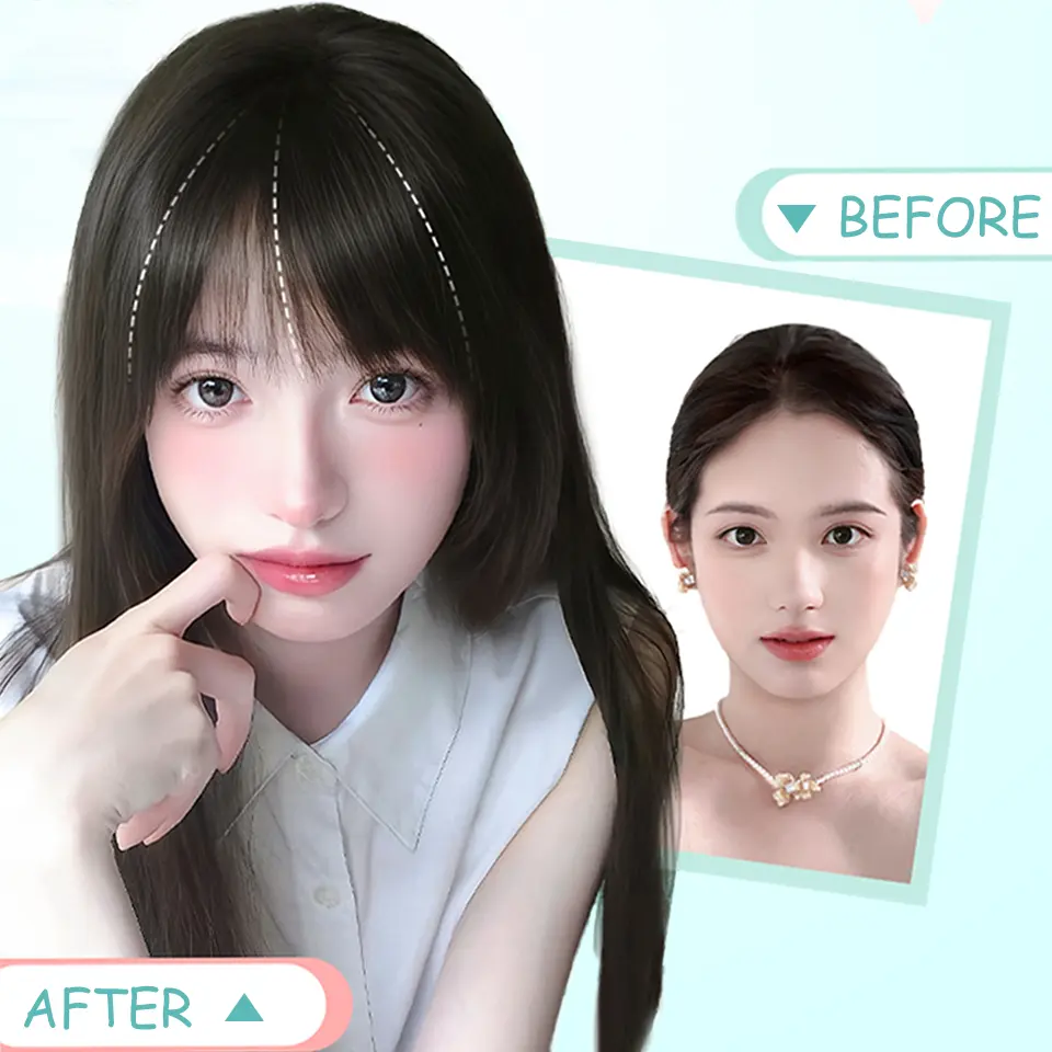 LUPU Clip in Bangs, Synthetic layered Bangs Hair Clip, Fake Bangs Fringe with Temples for Women Hair Extensions for Daily Wear
