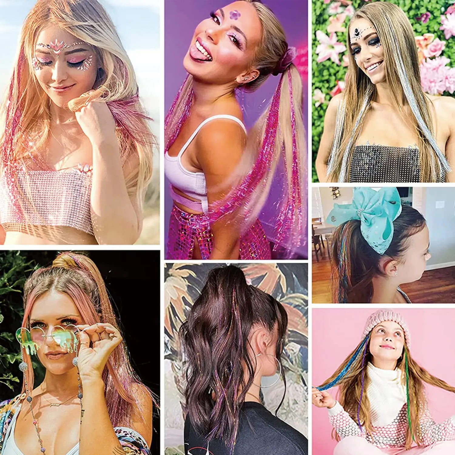 12pcs, 20 Inch Synthetic Shiny Hair Clip Hair Extensions, Suitable For Music Festival, Party, Christmas Day Hair Accessories