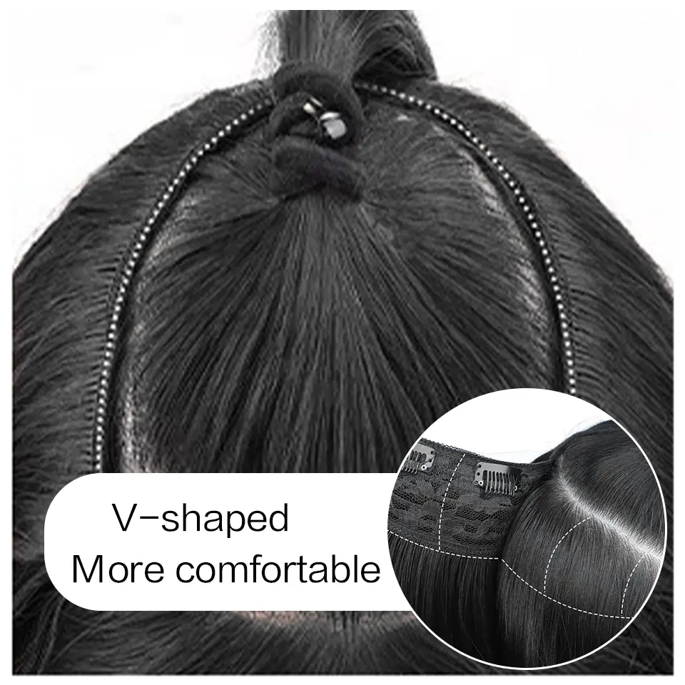 LUPU V-Shaped Long Layered Hair Extensions for Women - Deep Wave Synthetic Wig, Fluffy Top Increase Volume Hair Pad