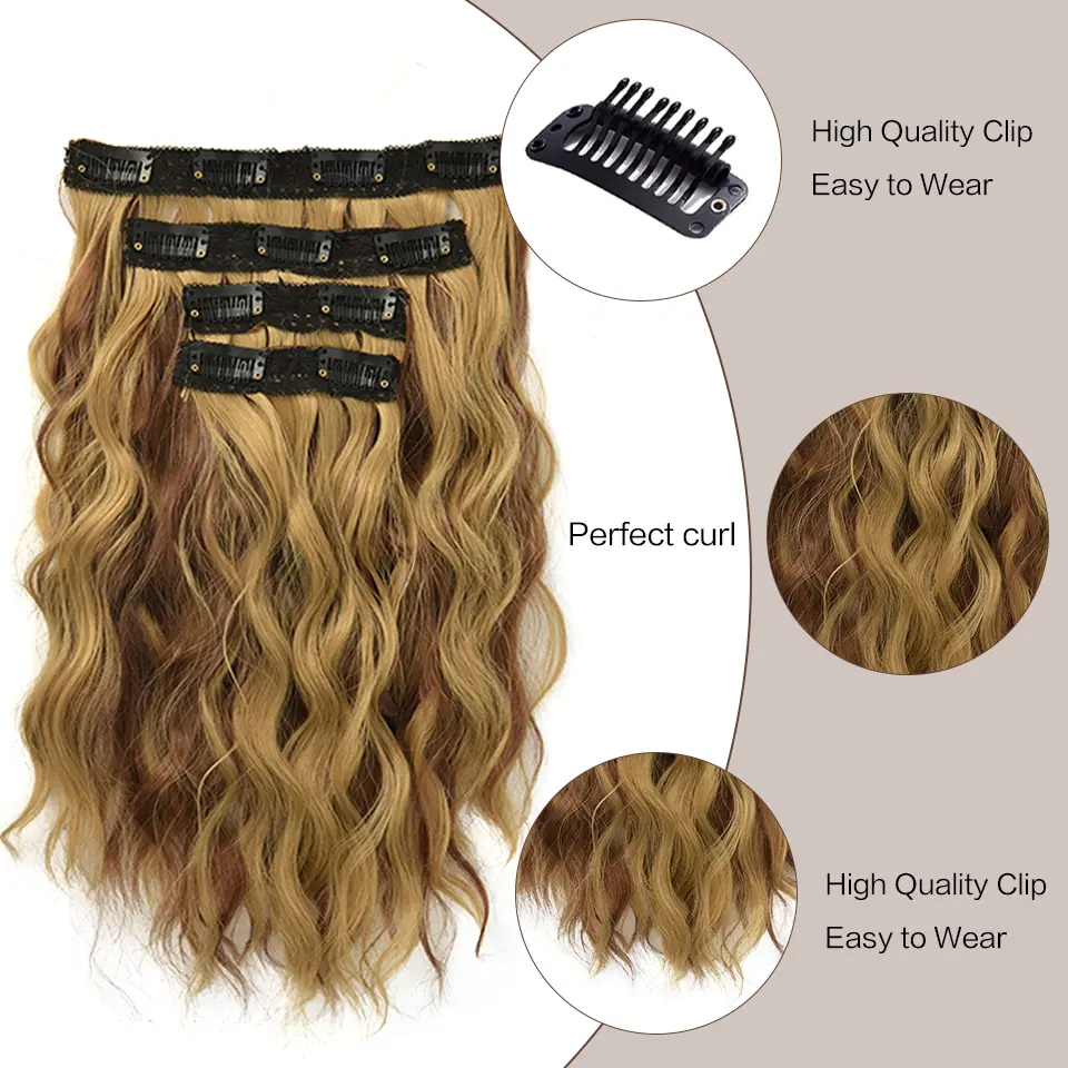 LUPU 12 Inch 4pcs/set Clip-in Synthetic Hair Extensions Women's Short Wave Wig Hairstyle Suitable for Daily Wear Heat