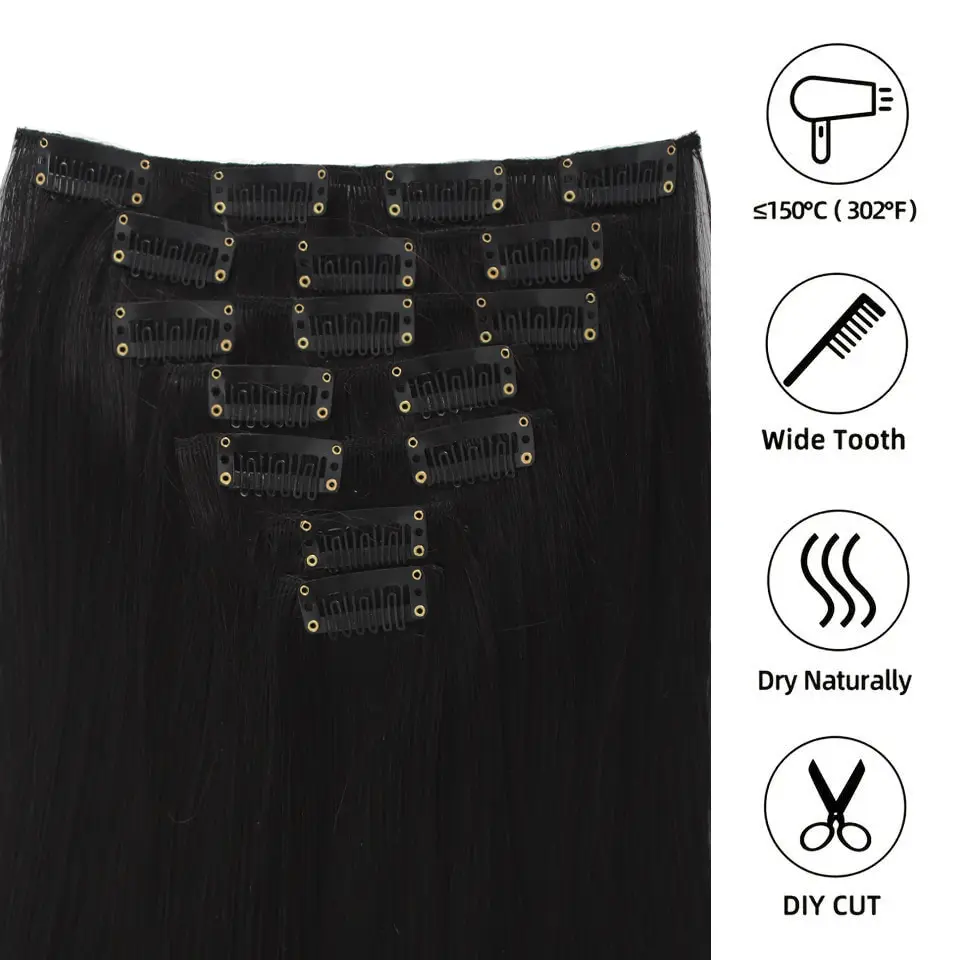 LUPU Synthetic Straight Clip in Hair Extension Black Red 24 Inch 7PCS Long Straight Hairpieces for Women Kids Girls Cosplay