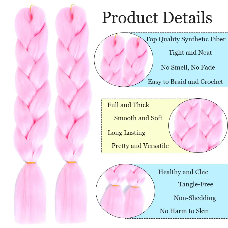 LUPU 24" Synthetic Long Ombre Braiding Hair Extensions For Women Black Purple Pink Blue Blonde Jumbo Braids Support Wholesale