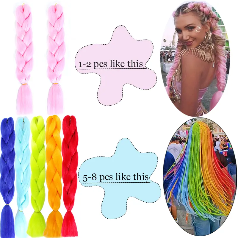 LUPU 24" Synthetic Long Ombre Braiding Hair Extensions For Women Black Purple Pink Blue Blonde Jumbo Braids Support Wholesale