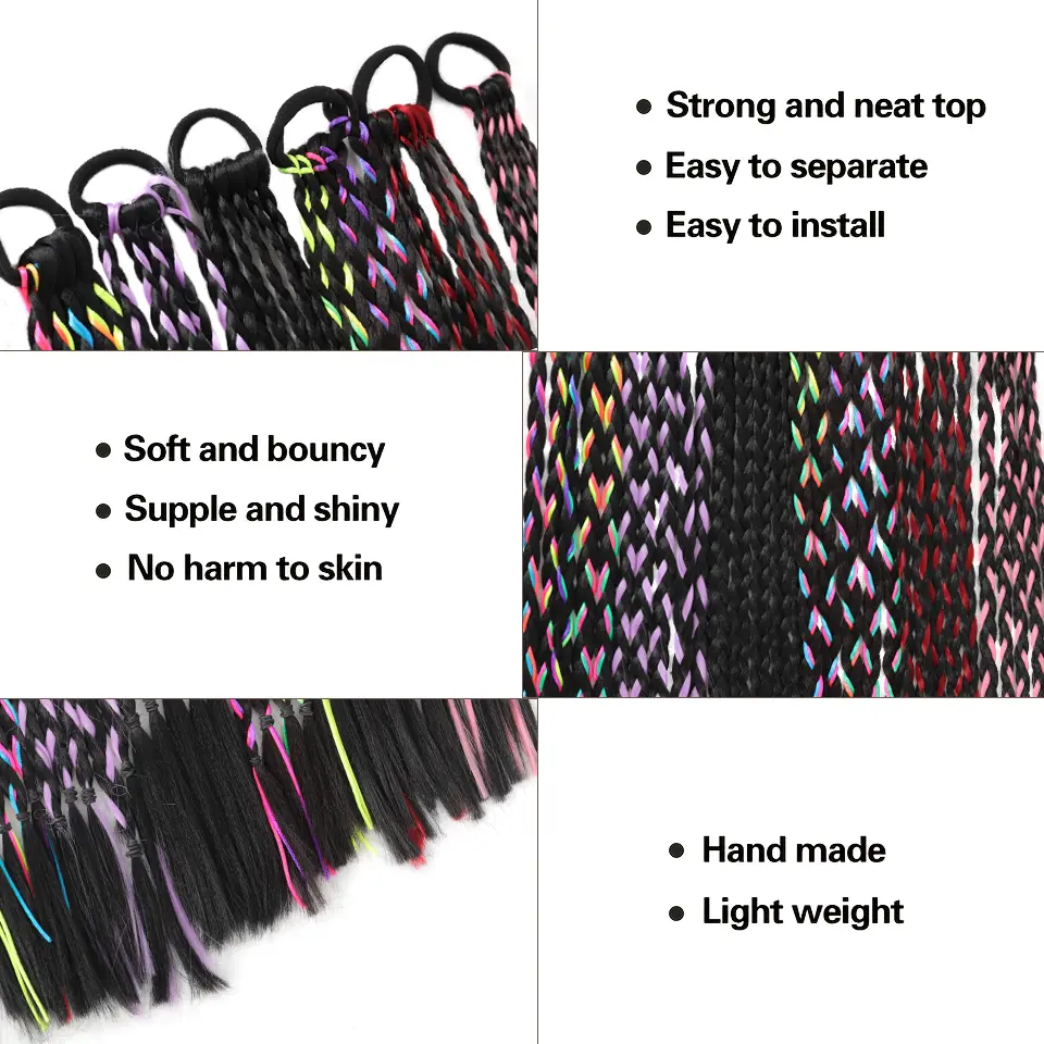 1 Pcs Synthetic Colorful Hip Hop Braided Ponytail Extension - Braided Hair for Women, Perfect for Halloween & Christmas Parties