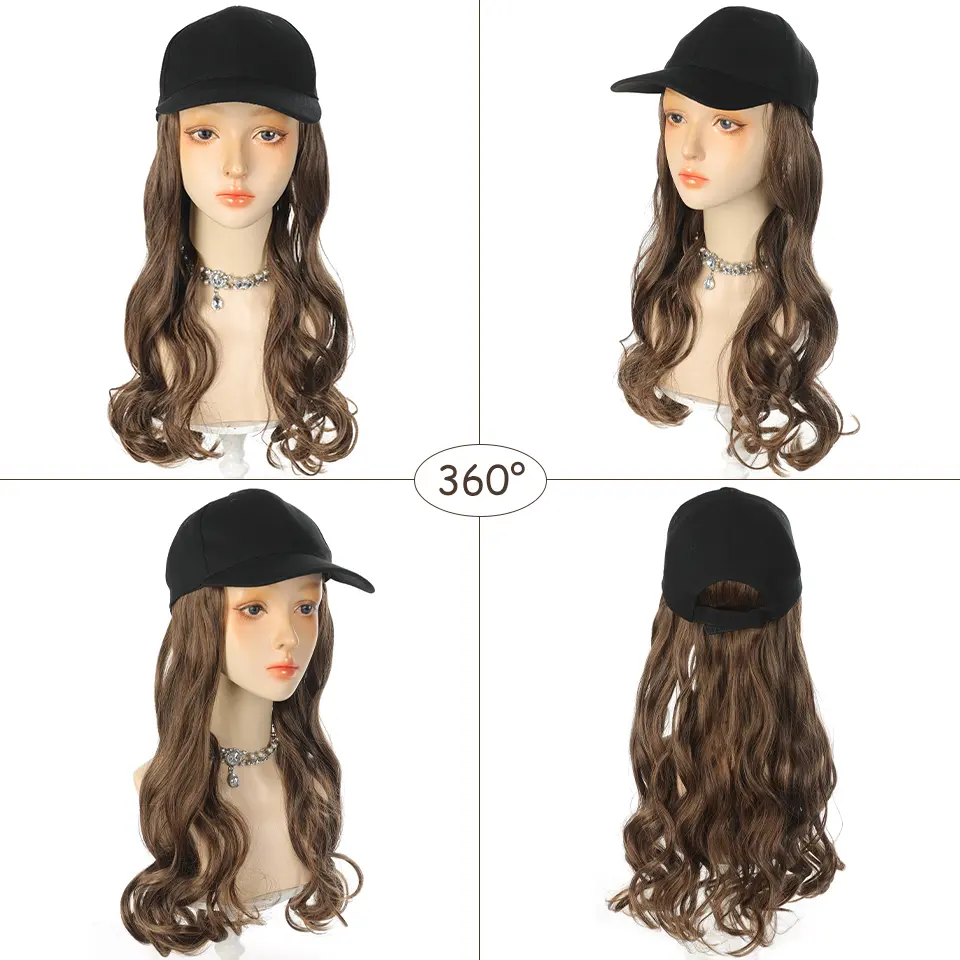 18 Inch Baseball Cap Wig Long Wavy Hair Extensions With Hat Heat Resistant Synthetic Fiber Hairpieces Adjustable Wig for Women