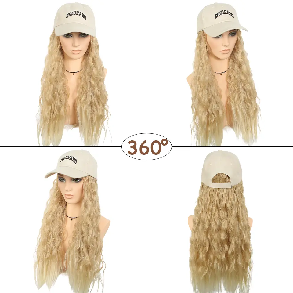 LUPU Synthetic wigs for women22 "baseball cap all-in-one long wavy wig, Perfect for Halloween, Parties, and Special Occasions