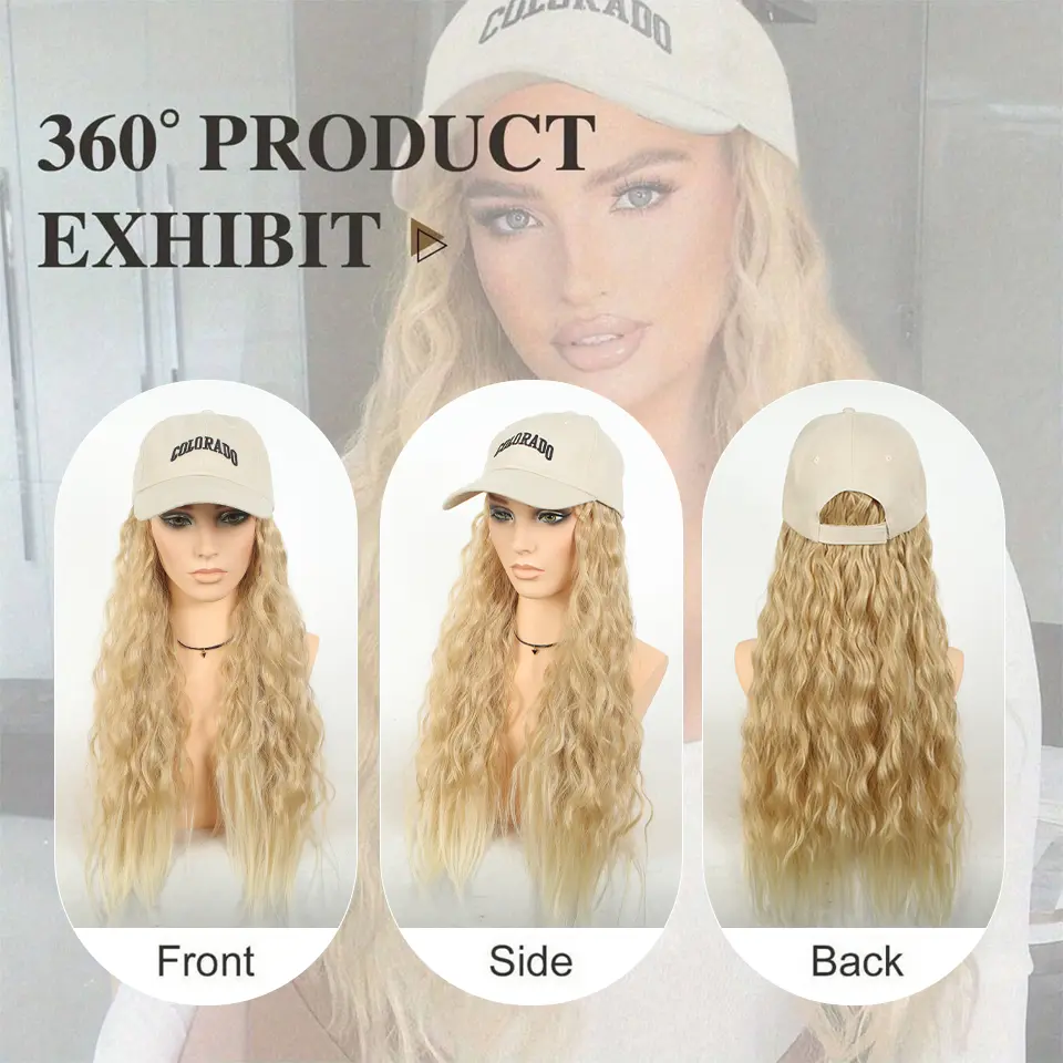 LUPU Synthetic wigs for women22 "baseball cap all-in-one long wavy wig, Perfect for Halloween, Parties, and Special Occasions