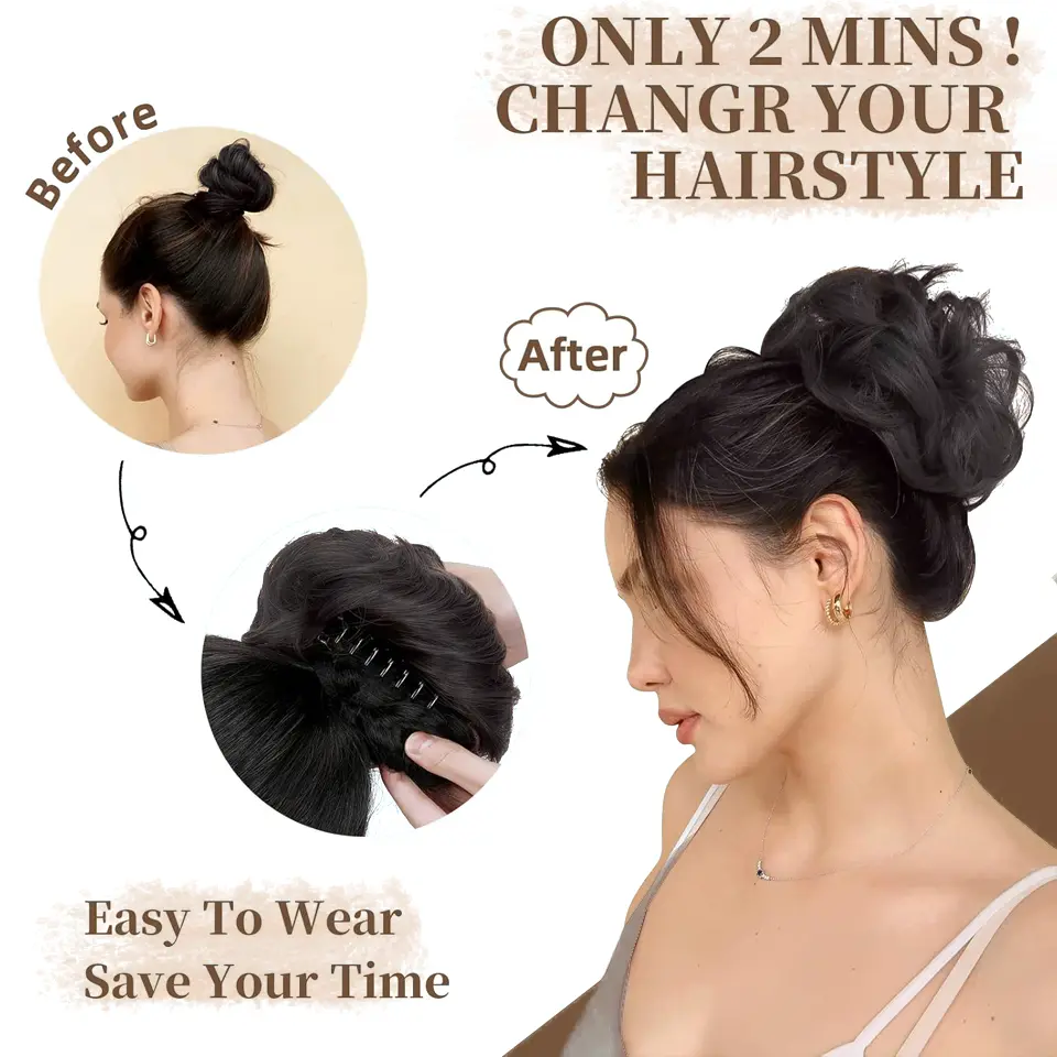 6 Inch Synthetic Claw Clip In Messy Bun Curly Wavy Hair Extensions For Women Hair Accessories Halloween Christmas