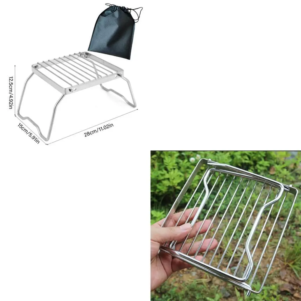 Stainless Steel Camping Stove Grill Rack Portable Camp Cooking Racks Barbecue Grill Table Folding Campfire Grill