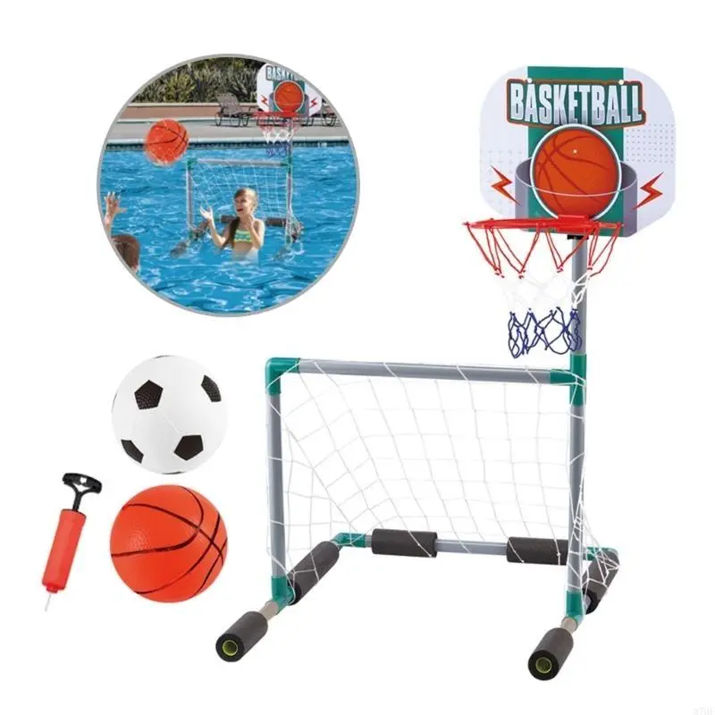 Basketball Hoop Football Net for Poolside with 2 Ball and Outdoor Swimming