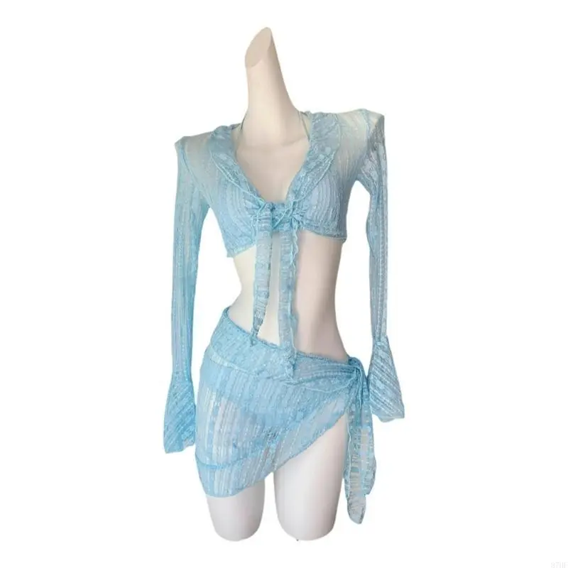 Women Two Piece Swimwears Halterneck Triangular Swimsuit Set with Beach Coverup