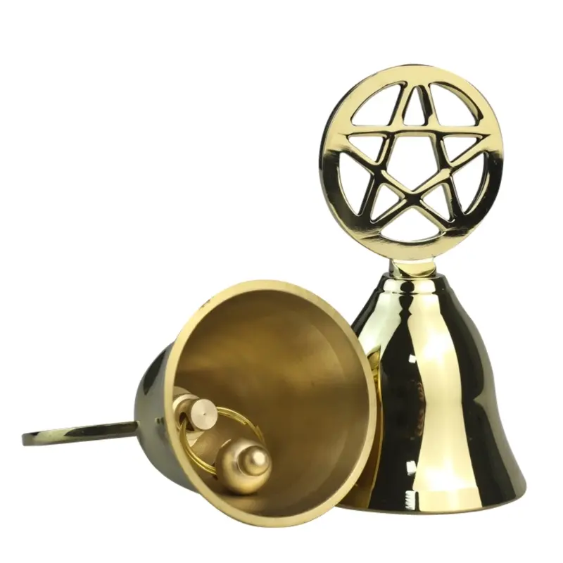 Pentagram Altar Ornament Cup Brass Hand Altar Bell Ritual Ringing Witchcraft Supplies Tarot Home Decorations for Meditation