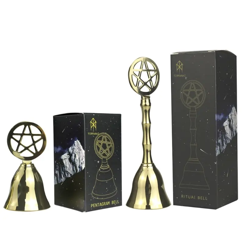 Pentagram Altar Ornament Cup Brass Hand Altar Bell Ritual Ringing Witchcraft Supplies Tarot Home Decorations for Meditation
