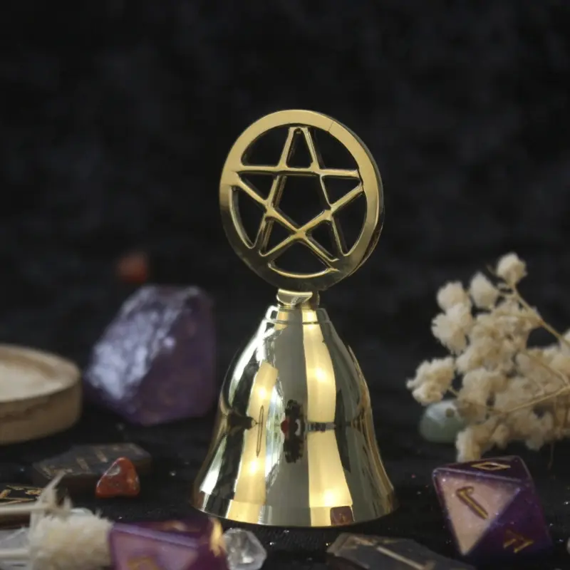 Pentagram Altar Ornament Cup Brass Hand Altar Bell Ritual Ringing Witchcraft Supplies Tarot Home Decorations for Meditation