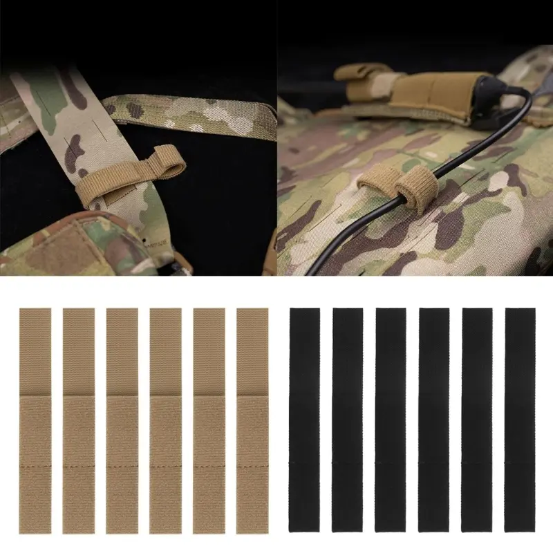 6pcs Tactical Adhesive Cable Ties PTT Communication Antennas Hydration Tube Storage Straps Hook&Loop Molle Accessories Nylon