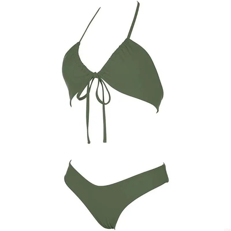 Women Push Up Swimsuit Halterneck Swimsuit Ladies V Neck Bathing Suit Adjustable Back Tie Swimwears for Beach and Pool