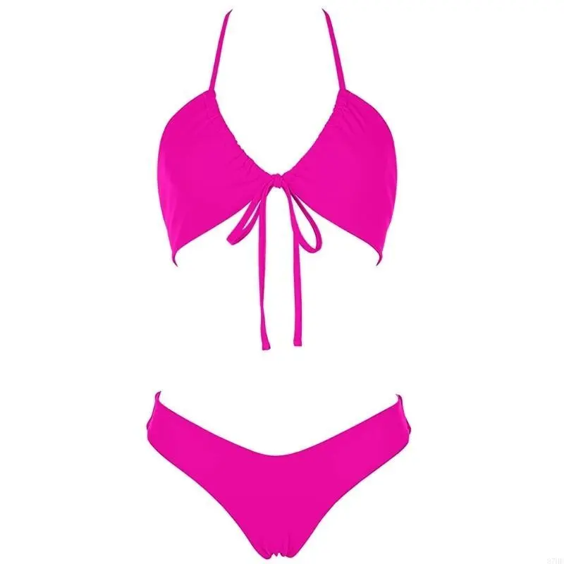 Women Push Up Swimsuit Halterneck Swimsuit Ladies V Neck Bathing Suit Adjustable Back Tie Swimwears for Beach and Pool
