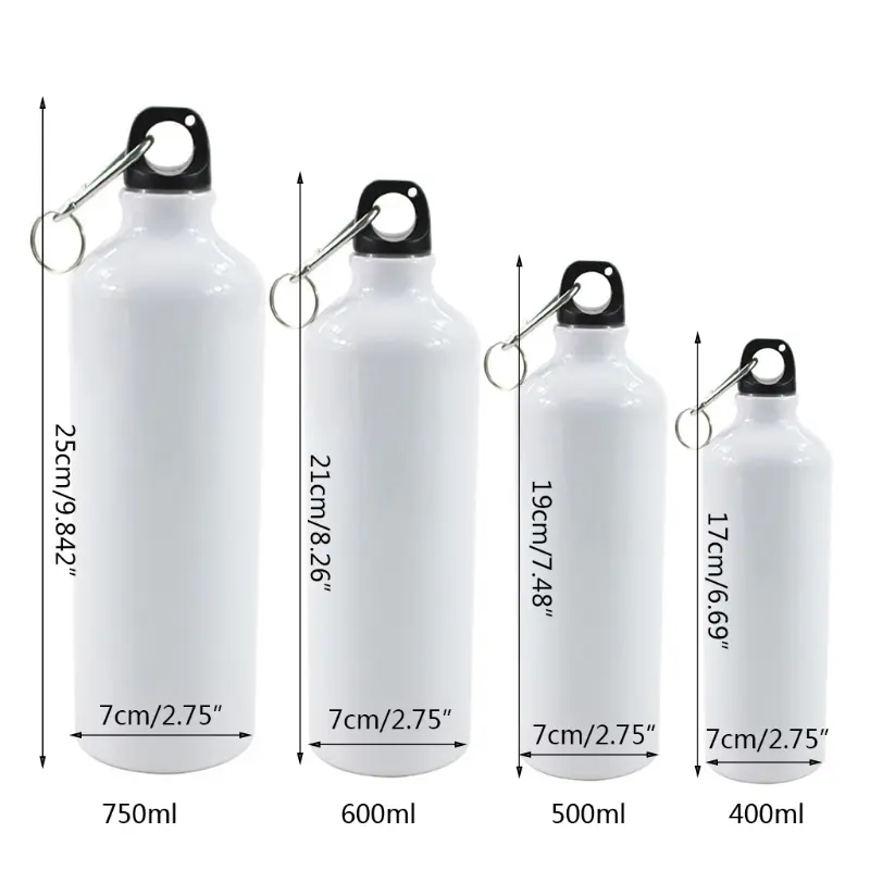 Portable Aluminum Water Bottle with Carabiner 400/500/600/750ml Sports Flasks Travel Cycling Hiking Camping Bicycle Flask