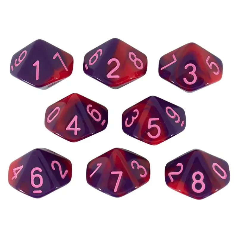 8Pcs/set 2024 Cross Border Supply 10 Sided Dice 0-9 Digital Dice Red Blue Double Color