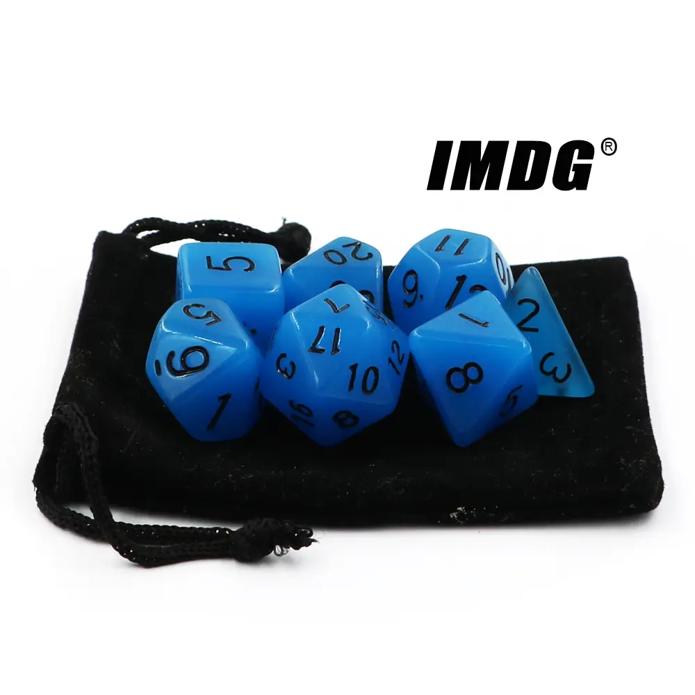 IMDG 7pcs/set Polyhedron RPG Game Dice Acrylic Dice Luminous Digital Game Dice with Bag