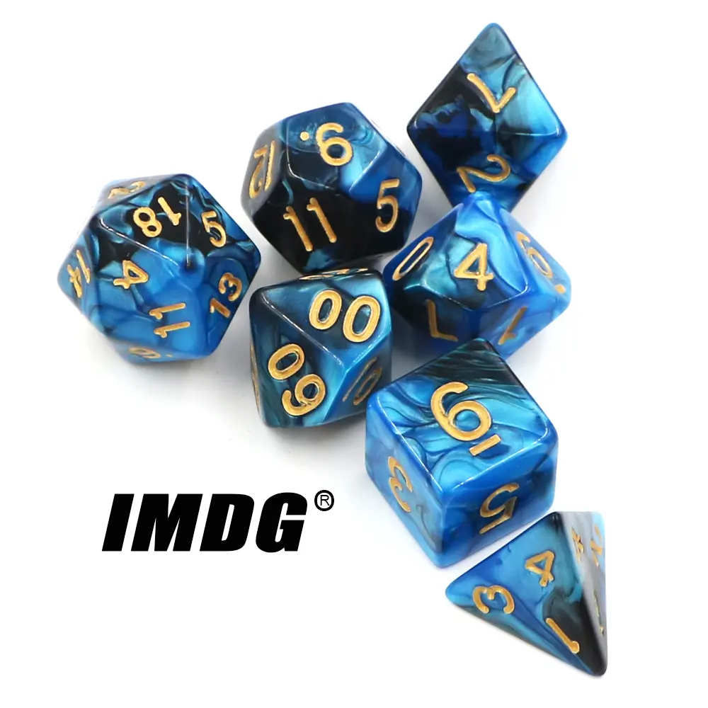 IMDG 7pcs/set Creative RPG Game Dice Polyhedron Acrylic Dice DND Color Mixing Digital Game Dice with Bag