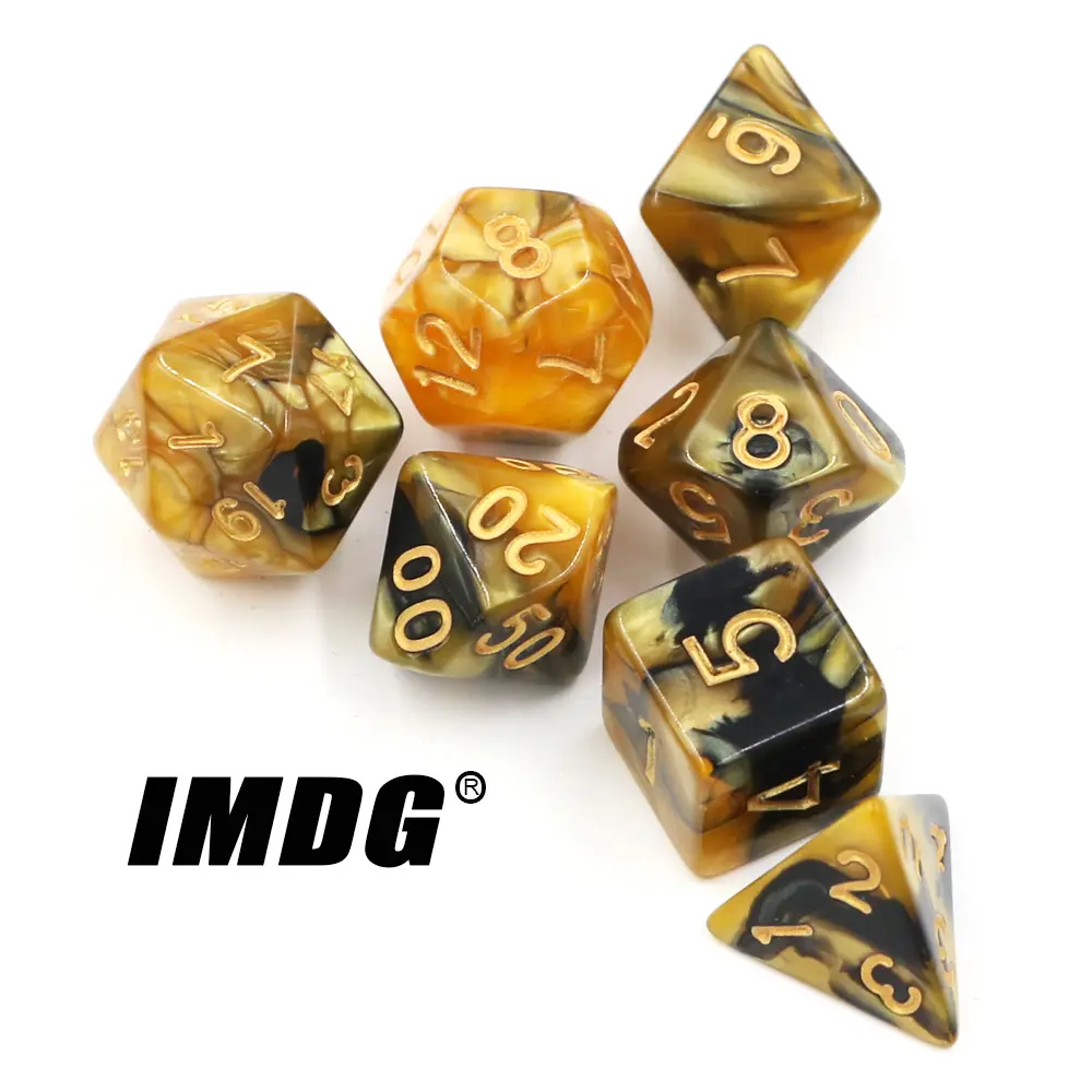 IMDG 7pcs/set Creative RPG Game Dice Polyhedron Acrylic Dice DND Color Mixing Digital Game Dice with Bag