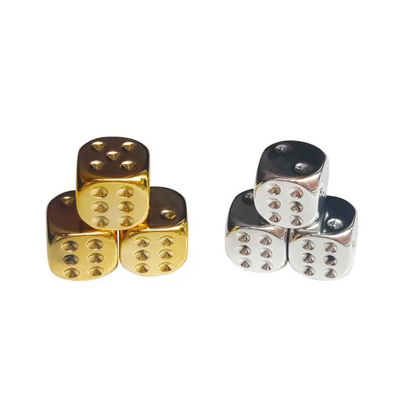 6Pcs/set Electroplated Gold and Silver Dice with Rounded Corners and Acrylic Color Bars, KTV Sieve