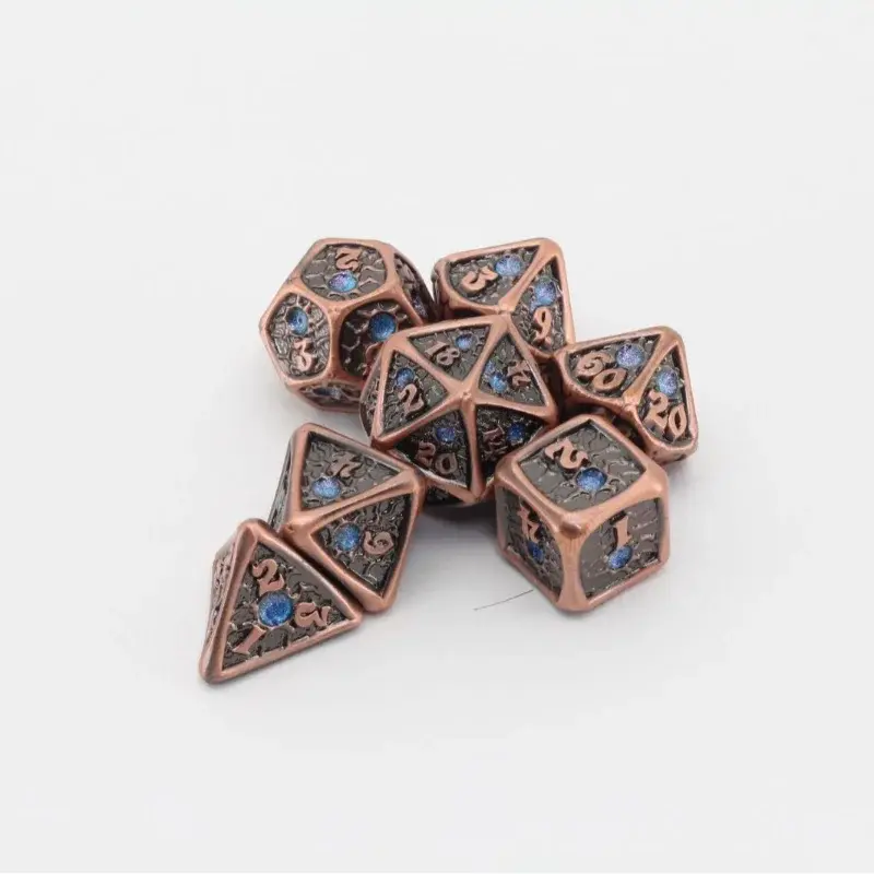 7Pcs/set  Antique Gemstone Style Metal Solid Dice DND Desktop Game Dice