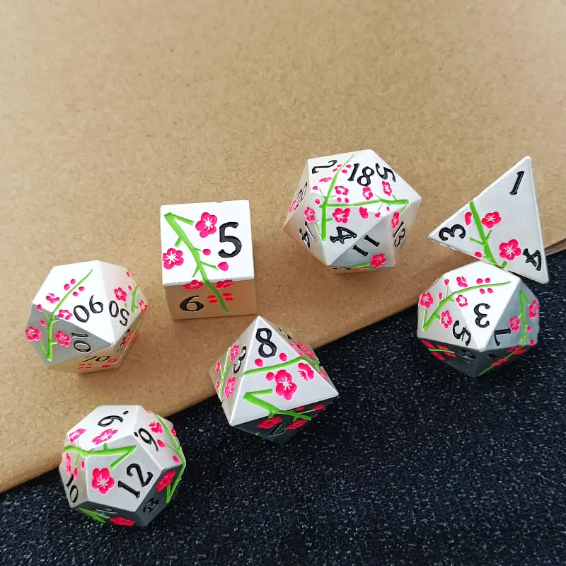 7Pcs/set Foreign Trade New Product Metal Solid Flower Polyhedral Dice Board Game Dice