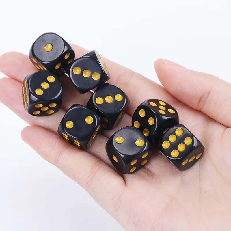 10Pcs/set Cross-border Supply Black Gold Dot Rounded Dice Board Game Mahjong Accessories 1.6CM