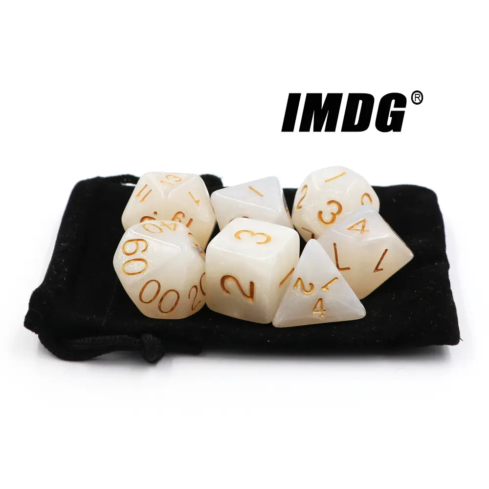 IMDG 7pcs/set Creative RPG Game Dice Polyhedron Acrylic Dice DND Pearl Pattern Digital Game Dice with Bag