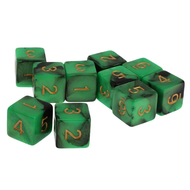 10Pcs/set 6-sided Wanzhi Card Prop Dice 16MM Numbers 1-6 Dice Green Black Dual Color