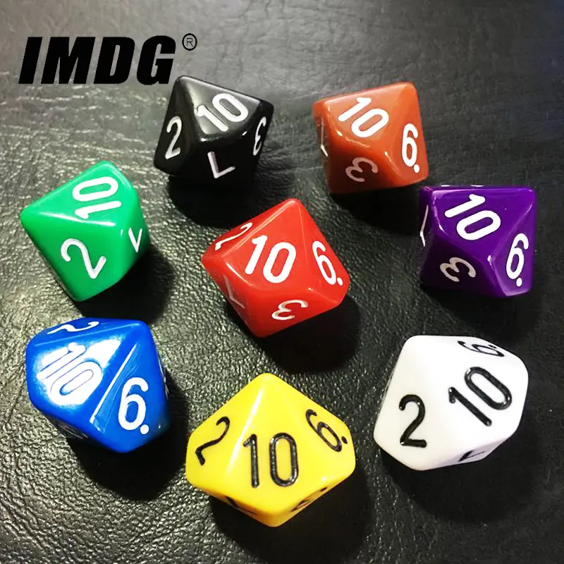 10pcs/pack D10 Dice (1-10) Acrylic Cubes Game Dice High Quality Boutique Colorful Solid Dice