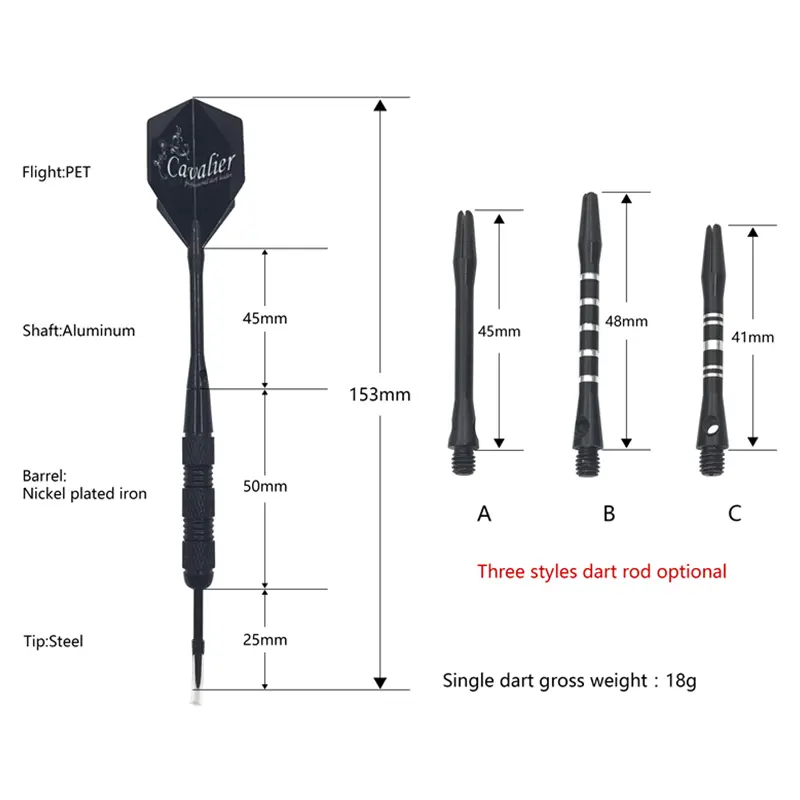 Yernea New Darts 3Pcs/set High-quality Nickel Plated Iron 18g Steel Tip Darts  Black Alumium Alloy Shaft Flight