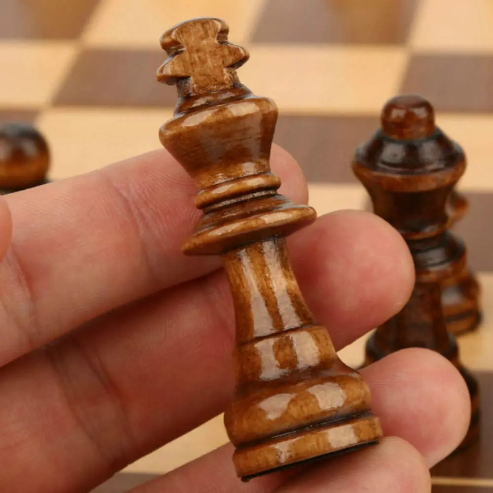 Magnetic Wooden Folding Chess Game Set With Felted Board Interior For Storage Adult Kids Beginner Large Chess Board 39cm*39cm