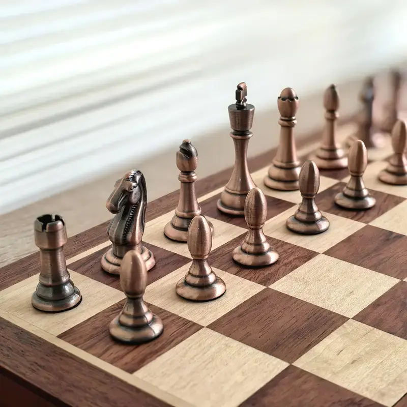 Zinc Alloy Bronze Bronze Metal Chess Pieces 29*29cm/11.42*11.42inch High Quality Set Solid Wood Foldable Board Game