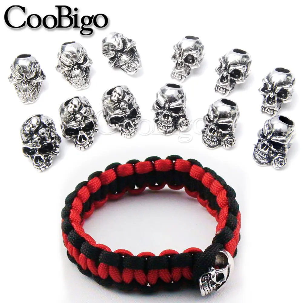 5pcs Metal Skull Bead Paracord Skeleton Beads Punk Charm Outdoor Bracelet Backpack Knife Lanyard Pendant DIY Craft Accessories