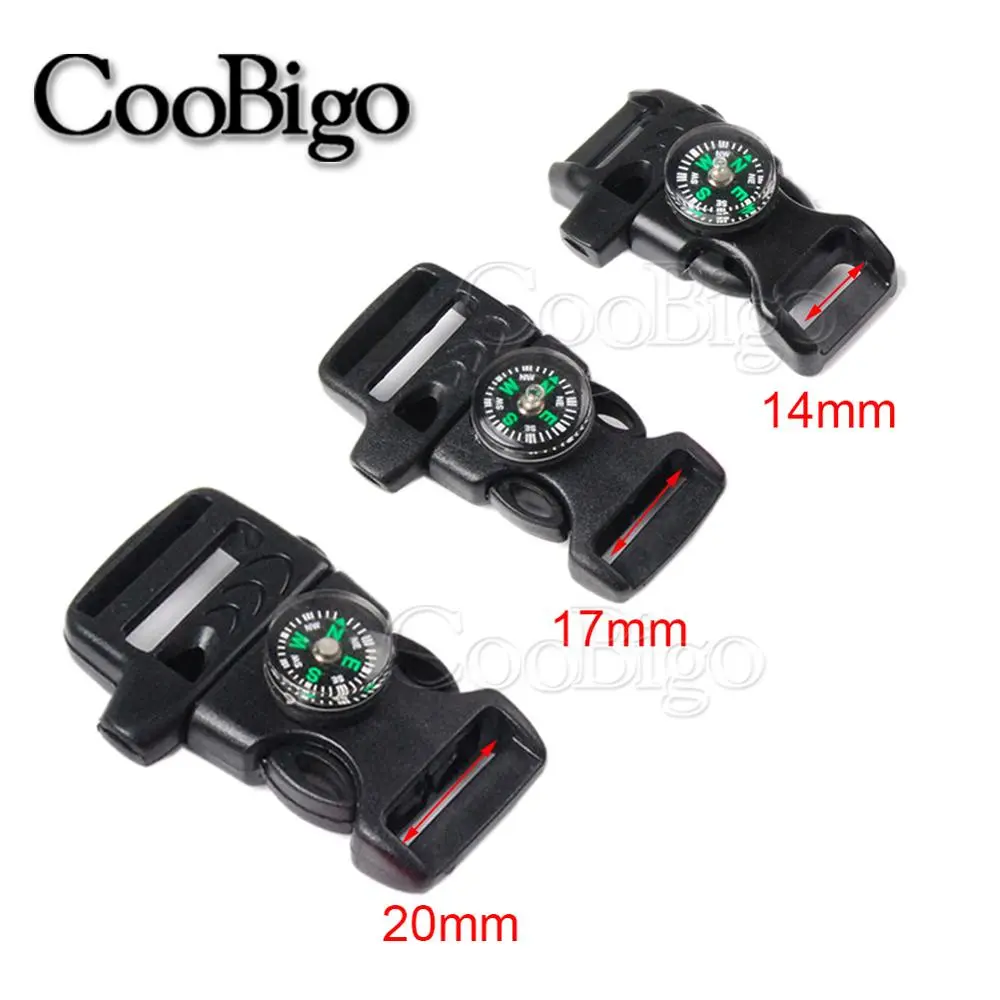 50pcs Emergency Survival with Compass Whistle Buckle for Outdoor Camp Paracord Bracelet Backpack Strap Bag Accessories