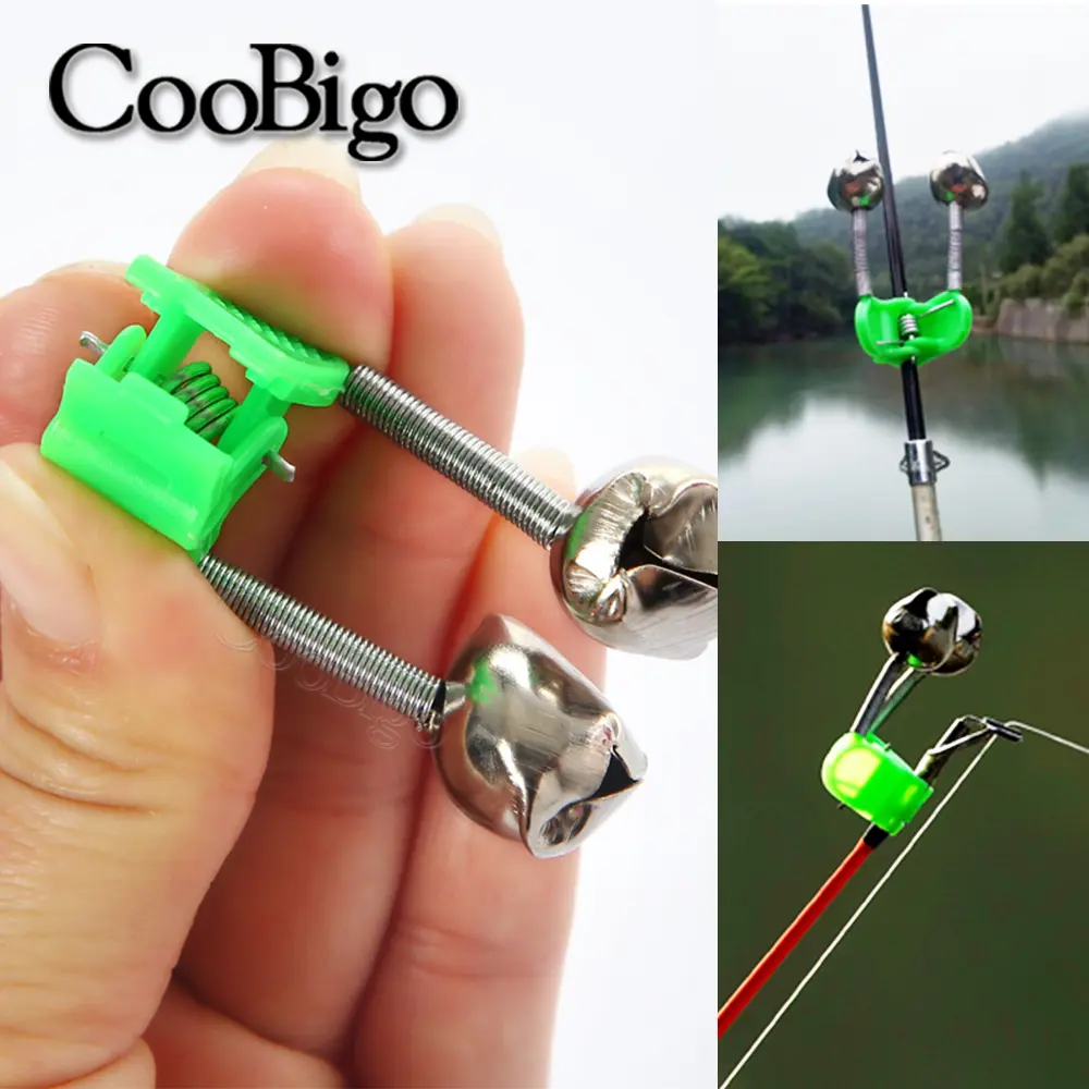 5pcs Fishing Bite Alarms Fish Rod Bell Rod Clamp Tip Clip Alert Twin  Bells Ring Tackle Accessories Green ABS Outdoor Tool Metal