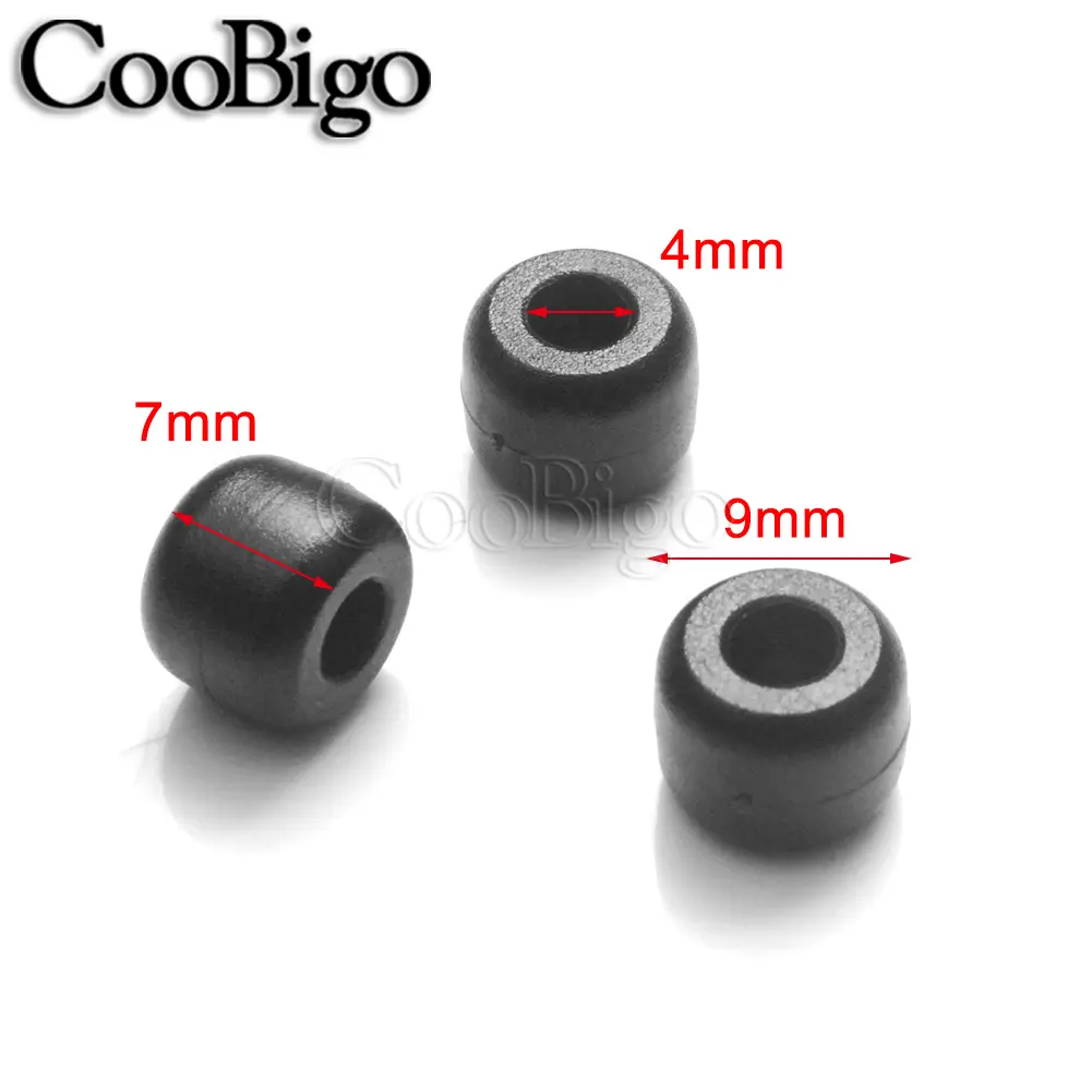 50pcs Plastic Pony Beads Spacer Cord Lock End Paracord Strap Lanyard Clasp Outdoor Camp Tent Accessory Black Large Hole Barrel