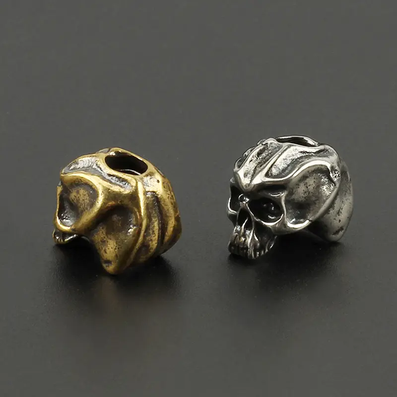 Skull Brass Knife Bead Umbrella Rope Flashlight Pendant EDC Copper Skull Paracord Beads