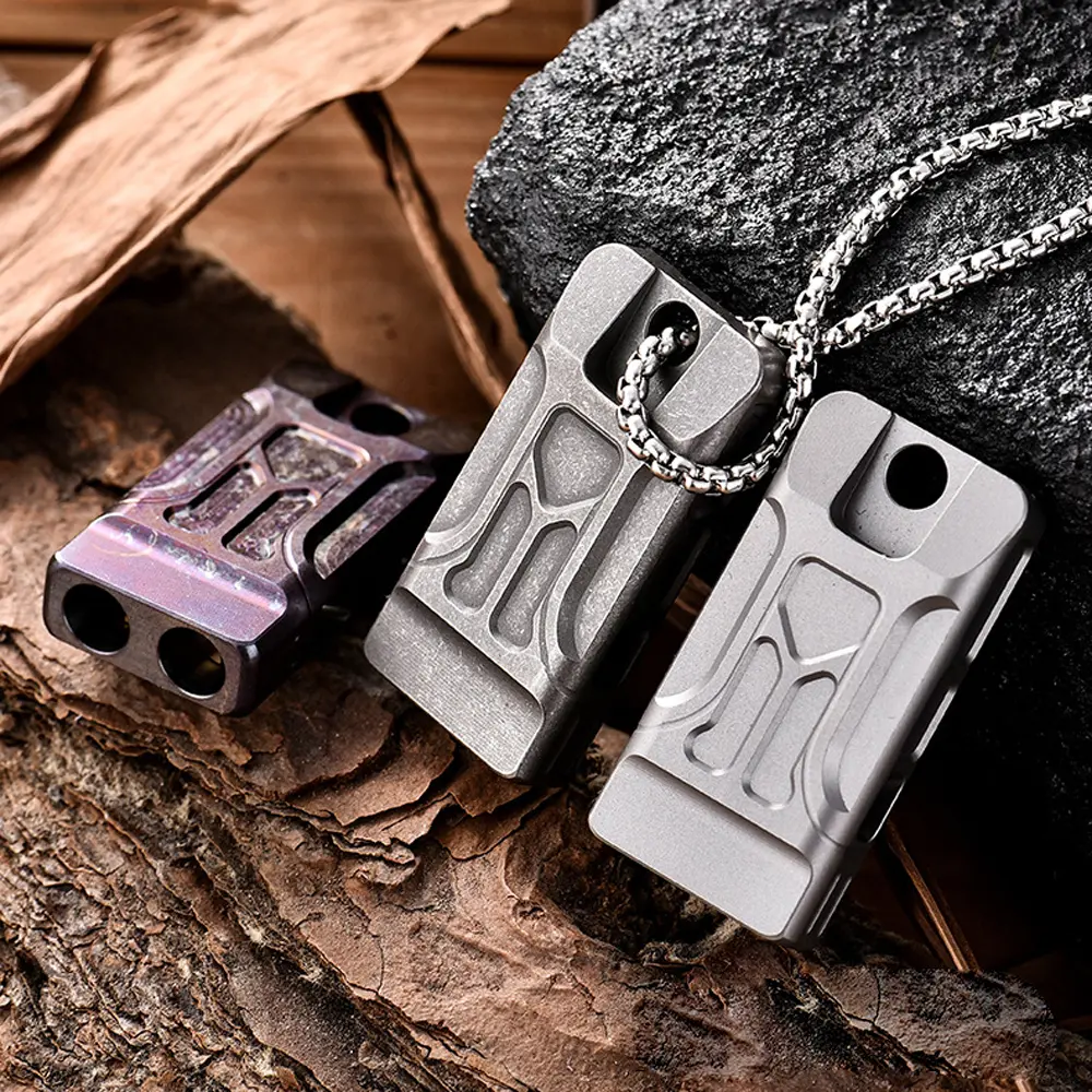 Camping Whistle Titanium Alloy Double Hole Whistle Keychain Pendant EDC Outdoor Tool Keyring