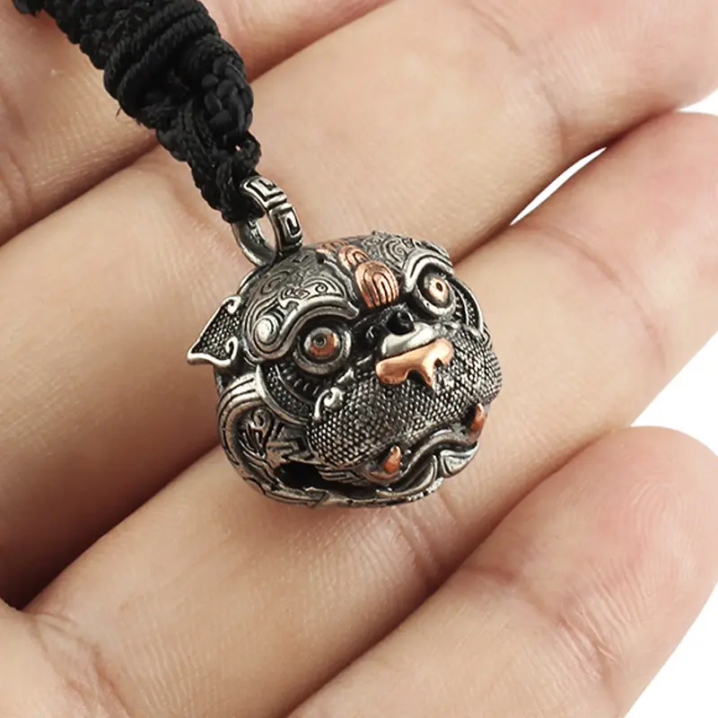 1pc Lucky Beast Brass Knife Beads White Copper Auspicious Animal Paracord Beads China Lion Bell Keychain DIY