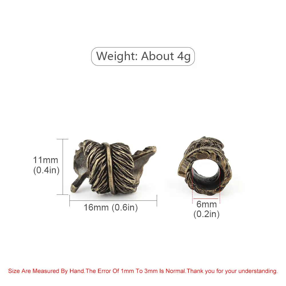 Feather Shape Brass Knife Beads Paracord Lanyard Pendant Rope Bead DIY