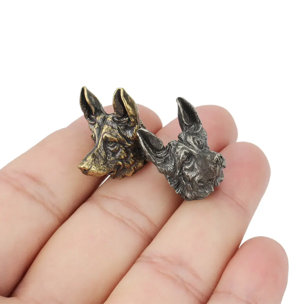 Dog Head Brass Paracord Beads Accessory Lanyard Bead Keychain Rope Zip Necklace Pendant