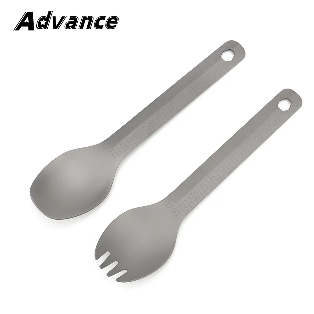 Titanium Alloy Spoon Fork Diamond Pattern Picnic Utensil Outdoor Camping Food Fork Spoon Travel Tableware