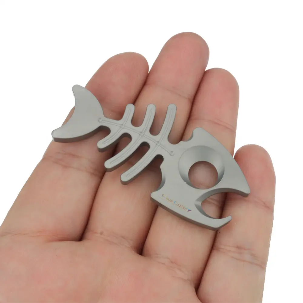 Fish Bone Shape Titanium Alloy Multifunctional Keychain Bottle Opener Portable Necklace Gift Outdoor Tools EDC