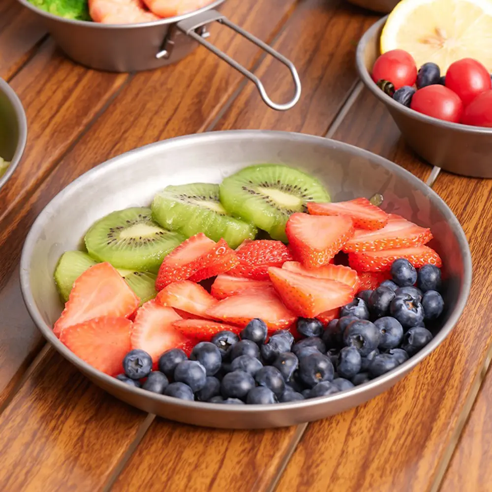 S/L Titanium Plates Outdoor Camping Picnic Tableware Titanium Hiking Round Plate Bowl